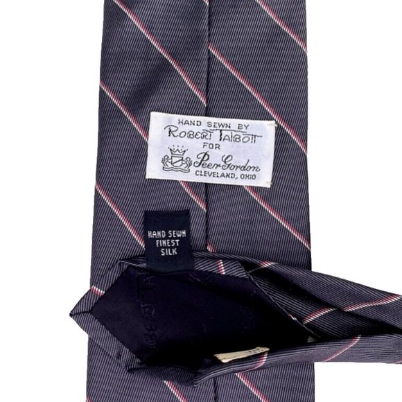 Robert Talbott Tie Hand Sewn Silk Made in USA Gray Stripe Pink Mens - Picture 2 of 4